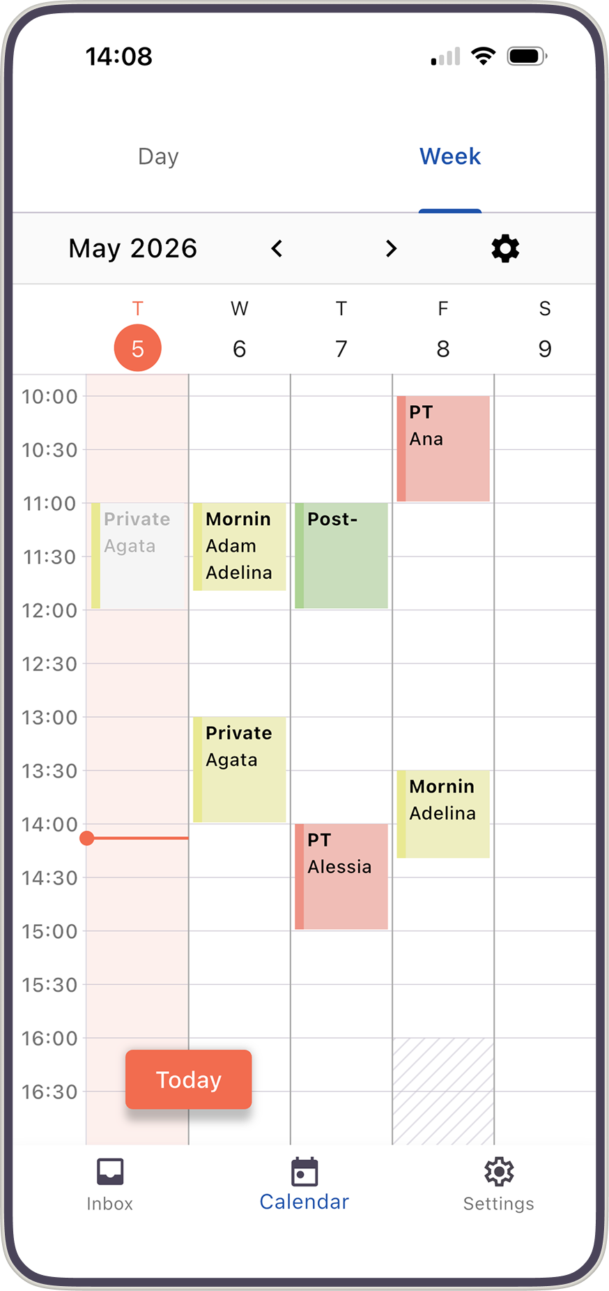 Bobclass Team app on iPhone showing the instructor schedule