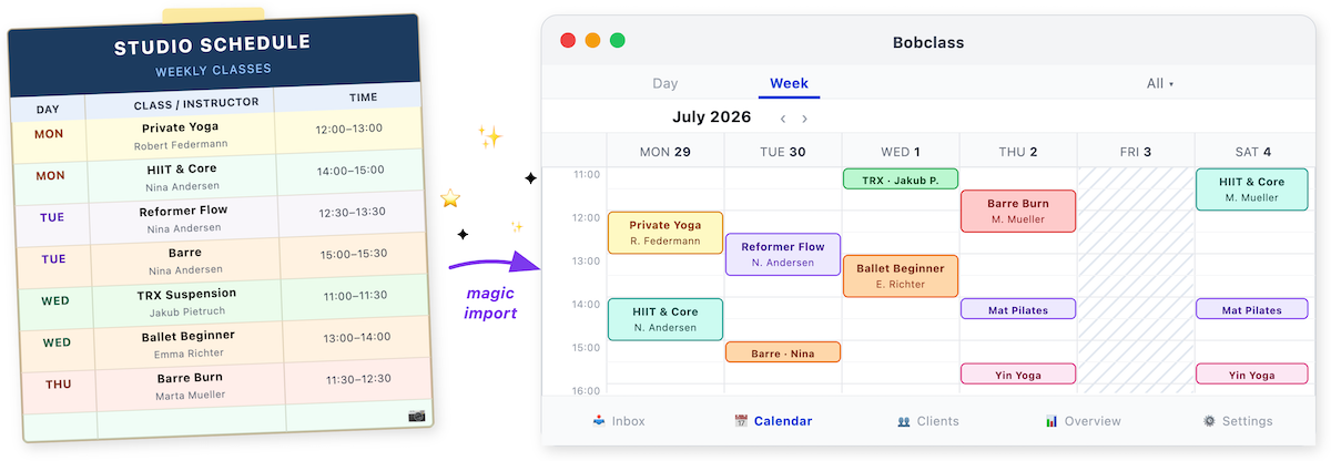 Bobclass imports your schedule from screenshots — no clean export file needed